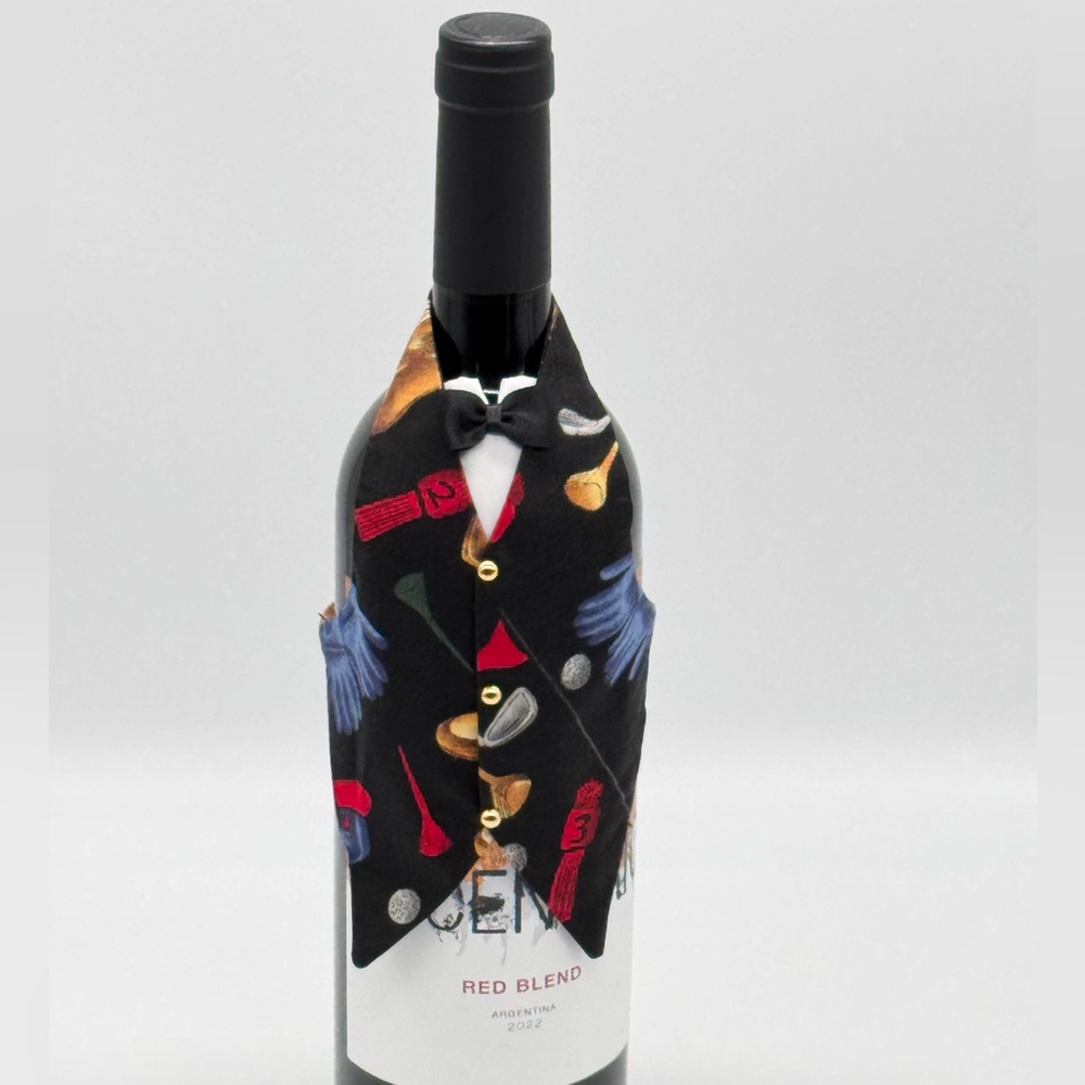 Golf-Themed Wine Bottle Tuxedo Vest